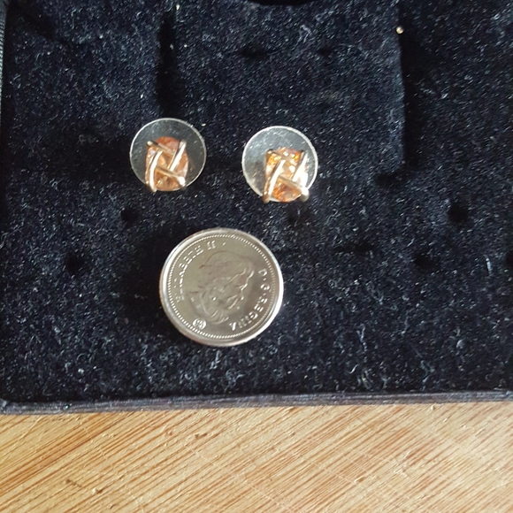 ROSE GOLD Tone Amber CZ Studs (Criss-Cross) sold on title - Picture 6 of 6